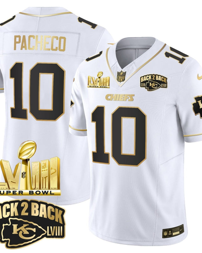 Men's Chiefs Super Bowl LVIII & Back 2 Back Gold Patch Vapor Jersey V2 - All Stitched KCCHI_KDZ - KINDOZY
