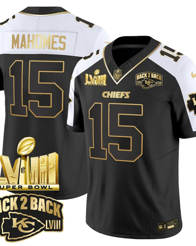 Men's Chiefs Super Bowl LVIII & Back 2 Back Gold Patch Vapor Jersey V2 - All Stitched KCCHI_KDZ - KINDOZY