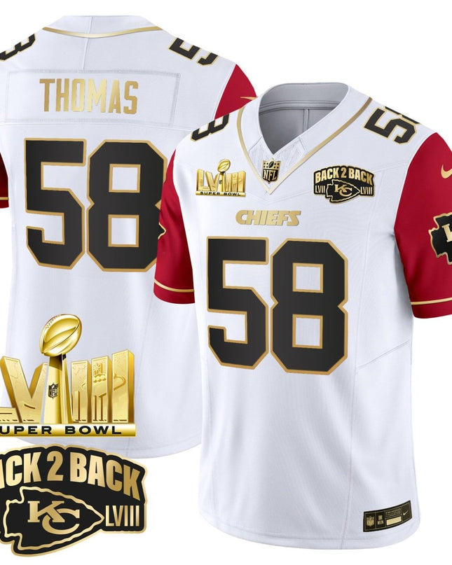 Men's Chiefs Super Bowl LVIII & Back 2 Back Gold Patch Vapor Jersey V2 - All Stitched KCCHI_KDZ - KINDOZY