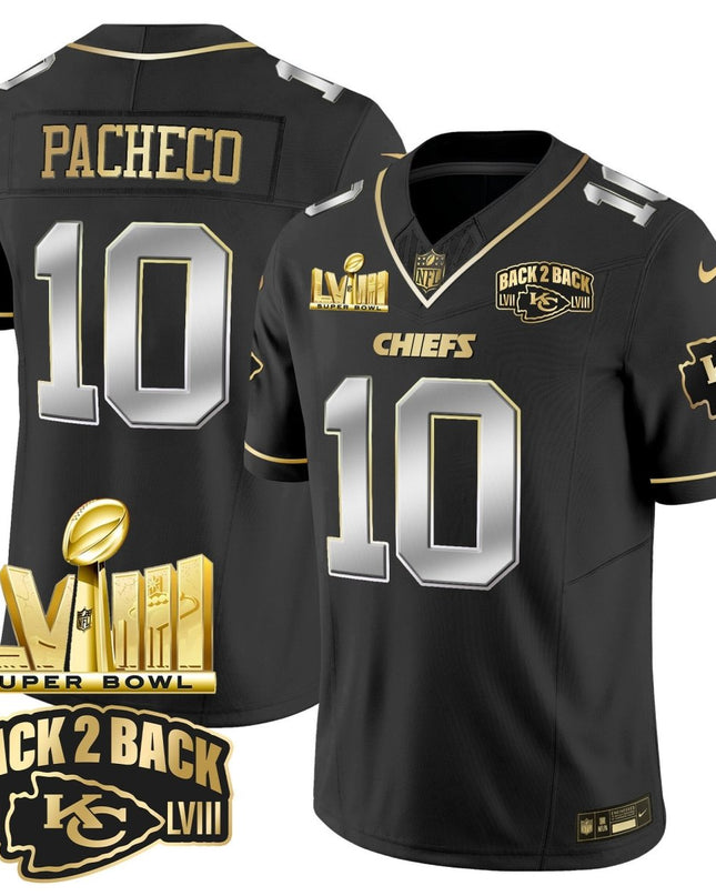 Men's Chiefs Super Bowl LVIII & Back 2 Back Gold Patch Vapor Jersey V2 - All Stitched KCCHI_KDZ - KINDOZY