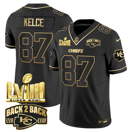 Men's Chiefs Super Bowl LVIII & Back 2 Back Gold Patch Vapor Jersey V2 - All Stitched KCCHI_KDZ - KINDOZY