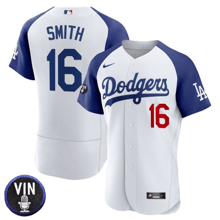 Men's Dodgers Vin Scully Patch Flex Base Jersey - All Stitched - KINDOZY