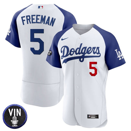 Men's Dodgers Vin Scully Patch Flex Base Jersey - All Stitched - KINDOZY
