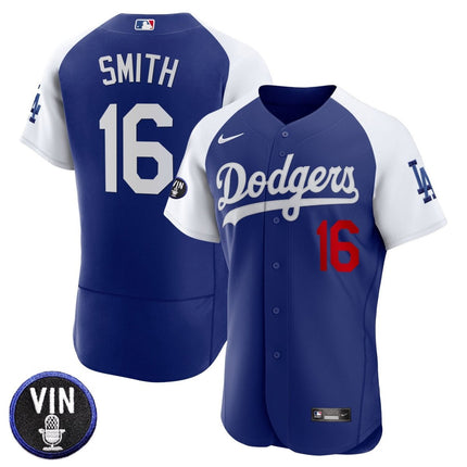 Men's Dodgers Vin Scully Patch Flex Base Jersey - All Stitched - KINDOZY