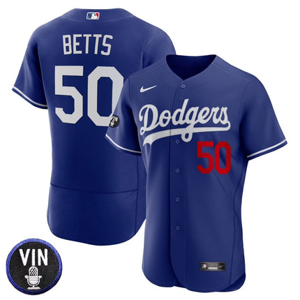 Men's Dodgers Vin Scully Patch Flex Base Jersey - All Stitched - KINDOZY