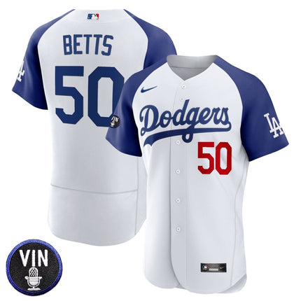 Men's Dodgers Vin Scully Patch Flex Base Jersey - All Stitched - KINDOZY