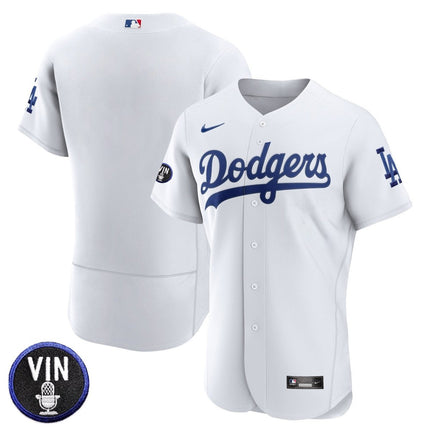 Men's Dodgers Vin Scully Patch Flex Base Jersey - All Stitched - KINDOZY
