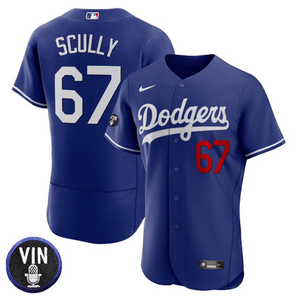 Men's Dodgers Vin Scully Patch Flex Base Jersey - All Stitched - KINDOZY