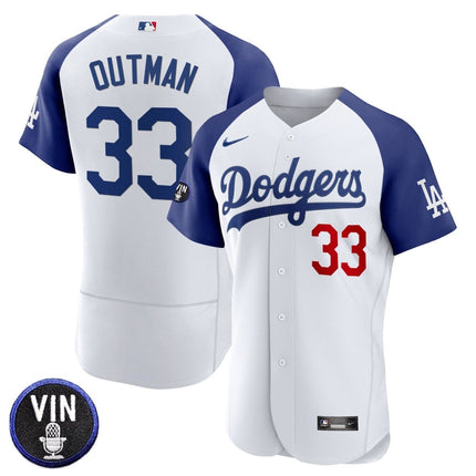 Men's Dodgers Vin Scully Patch Flex Base Jersey - All Stitched - KINDOZY