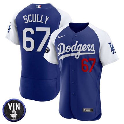 Men's Dodgers Vin Scully Patch Flex Base Jersey - All Stitched - KINDOZY