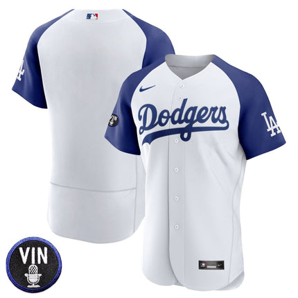 Men's Dodgers Vin Scully Patch Flex Base Jersey - All Stitched - KINDOZY