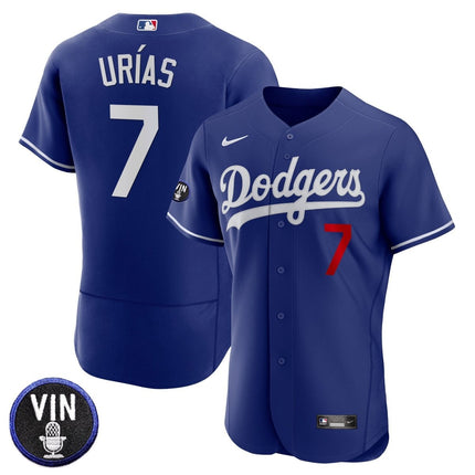 Men's Dodgers Vin Scully Patch Flex Base Jersey - All Stitched - KINDOZY
