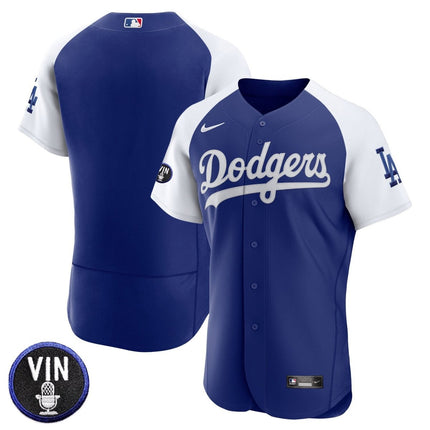Men's Dodgers Vin Scully Patch Flex Base Jersey - All Stitched - KINDOZY