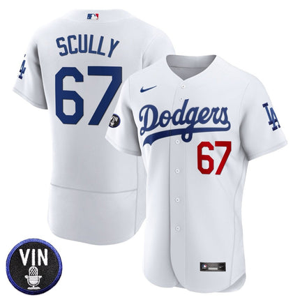 Men's Dodgers Vin Scully Patch Flex Base Jersey - All Stitched - KINDOZY