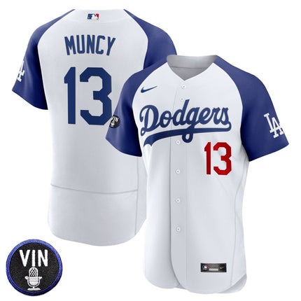 Men's Dodgers Vin Scully Patch Flex Base Jersey - All Stitched - KINDOZY