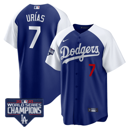 Men's Dodgers World Series Champions Patch Cool Base Jersey - All Stitched - KINDOZY
