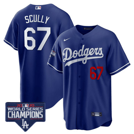 Men's Dodgers World Series Champions Patch Cool Base Jersey - All Stitched - KINDOZY