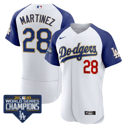 Men's Dodgers World Series Champions Patch Flex Base Gold Trim Jersey - All Stitched - KINDOZY
