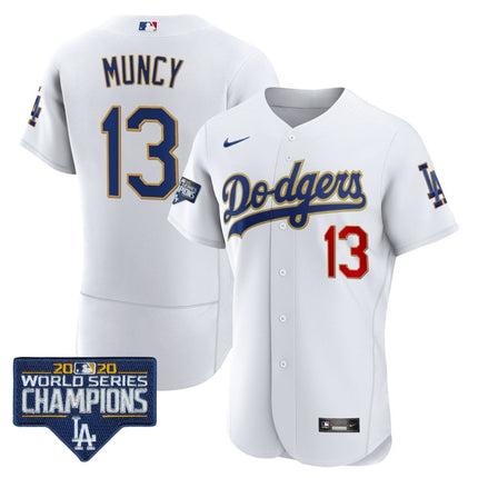 Men's Dodgers World Series Champions Patch Flex Base Gold Trim Jersey - All Stitched - KINDOZY