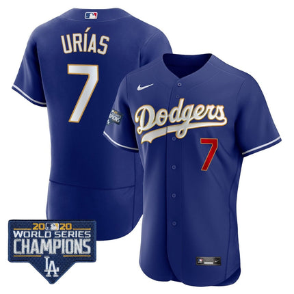 Men's Dodgers World Series Champions Patch Flex Base Gold Trim Jersey - All Stitched - KINDOZY