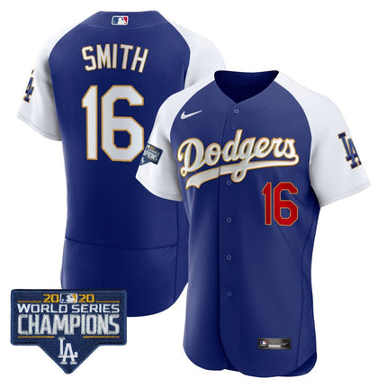 Men's Dodgers World Series Champions Patch Flex Base Gold Trim Jersey - All Stitched - KINDOZY