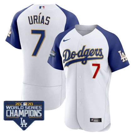 Men's Dodgers World Series Champions Patch Flex Base Gold Trim Jersey - All Stitched - KINDOZY