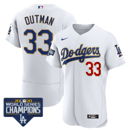 Men's Dodgers World Series Champions Patch Flex Base Gold Trim Jersey - All Stitched - KINDOZY