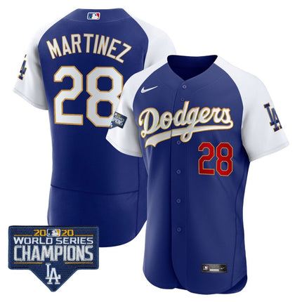 Men's Dodgers World Series Champions Patch Flex Base Gold Trim Jersey - All Stitched - KINDOZY