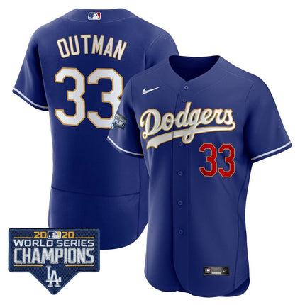 Men's Dodgers World Series Champions Patch Flex Base Gold Trim Jersey - All Stitched - KINDOZY