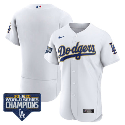 Men's Dodgers World Series Champions Patch Flex Base Gold Trim Jersey - All Stitched - KINDOZY