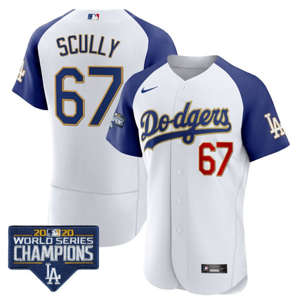 Men's Dodgers World Series Champions Patch Flex Base Gold Trim Jersey - All Stitched - KINDOZY