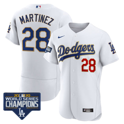 Men's Dodgers World Series Champions Patch Flex Base Gold Trim Jersey - All Stitched - KINDOZY