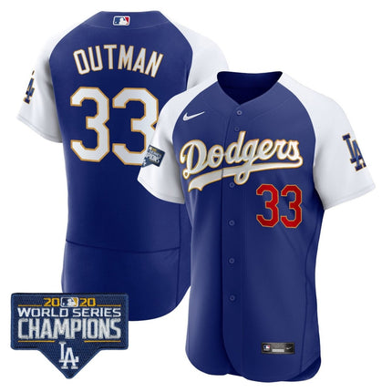 Men's Dodgers World Series Champions Patch Flex Base Gold Trim Jersey - All Stitched - KINDOZY