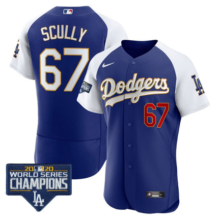 Men's Dodgers World Series Champions Patch Flex Base Gold Trim Jersey - All Stitched - KINDOZY