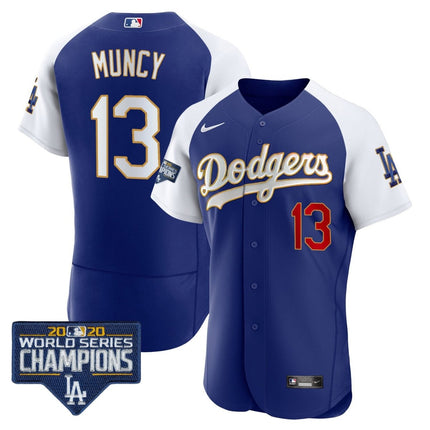 Men's Dodgers World Series Champions Patch Flex Base Gold Trim Jersey - All Stitched - KINDOZY