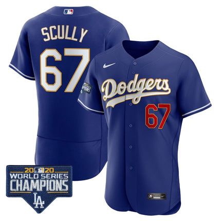 Men's Dodgers World Series Champions Patch Flex Base Gold Trim Jersey - All Stitched - KINDOZY