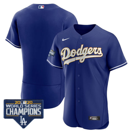 Men's Dodgers World Series Champions Patch Flex Base Gold Trim Jersey - All Stitched - KINDOZY
