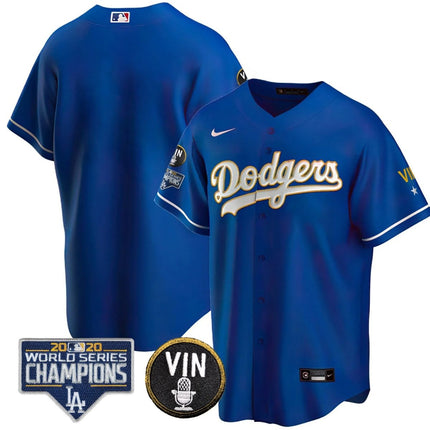 Men's Dodgers World Series & Vin Sculy Patch Gold Jersey - All Stitched - KINDOZY