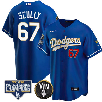 Men's Dodgers World Series & Vin Sculy Patch Gold Jersey - All Stitched - KINDOZY