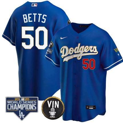 Men's Dodgers World Series & Vin Sculy Patch Gold Jersey - All Stitched - KINDOZY