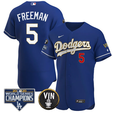Men's Dodgers World Series & Vin Sculy Patch Gold Jersey - All Stitched - KINDOZY