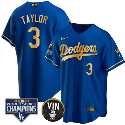 Men's Dodgers World Series & Vin Sculy Patch Gold Jersey - All Stitched - KINDOZY