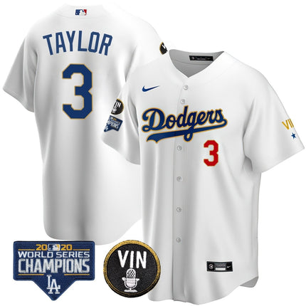 Men's Dodgers World Series & Vin Sculy Patch Gold Jersey - All Stitched - KINDOZY
