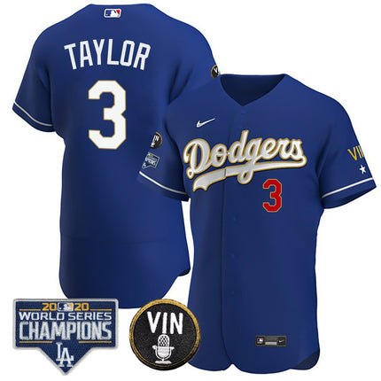 Men's Dodgers World Series & Vin Sculy Patch Gold Jersey - All Stitched - KINDOZY