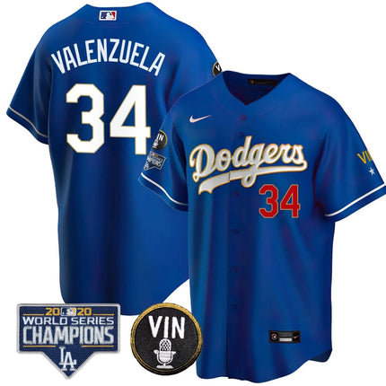 Men's Dodgers World Series & Vin Sculy Patch Gold Jersey - All Stitched - KINDOZY