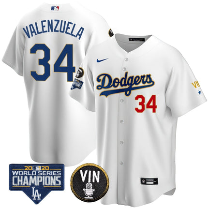 Men's Dodgers World Series & Vin Sculy Patch Gold Jersey - All Stitched - KINDOZY