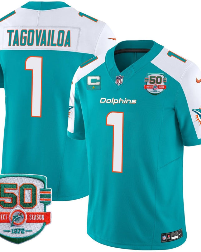 Men's Dolphins 50th 1972 Perfect Season Patch Vapor Jersey - All Stitched MIA_KDZ - KINDOZY