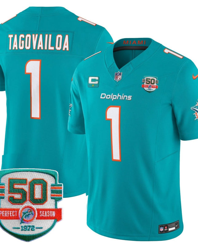 Men's Dolphins 50th 1972 Perfect Season Patch Vapor Jersey - All Stitched MIA_KDZ - KINDOZY