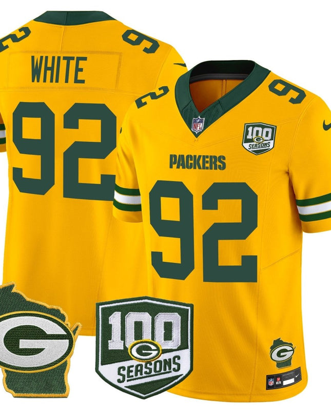 Men's Green Bay Packers 100th Season & Home Patch Vapor Limited Jersey - All Stitched GBP_KDZ - KINDOZY