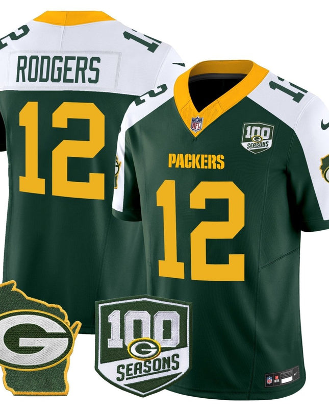 Men's Green Bay Packers 100th Season & Home Patch Vapor Limited Jersey - All Stitched GBP_KDZ - KINDOZY